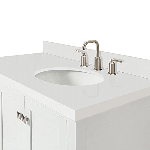ARIEL 43" Inch White Bathroom Vanity with Pure White Quartz Countertop | Right Offset Oval Sink 2 Soft Closing Doors and 5 Full Extension Dovetail Drawers | No Mirror