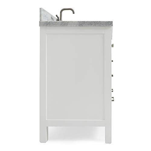 ARIEL 43" Inch White Bathroom Vanity w/ 1.5" Inch Edge Italian Carrara Marble Countertop & Backsplash | Left Oval Sink | 2 Soft Closing Doors & 5 Full Extension Dovetail Drawers | Satin Nickel Pulls