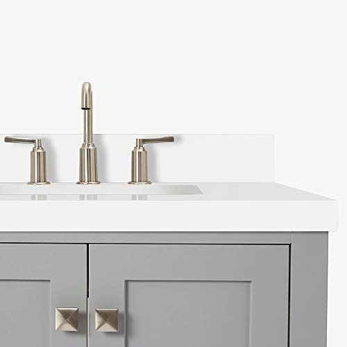 ARIEL 37" Inch Grey Bathroom Vanity w/ 1.5" Edge Pure White Quartz Countertop & Backsplash | Right Rectangular Sink | 2 Soft Closing Doors & 5 Full Extension Dovetail Drawers | Satin Nickel Pulls
