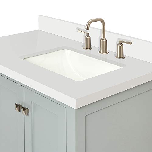ARIEL 37" Inch Grey Bathroom Vanity w/ 1.5" Edge Pure White Quartz Countertop & Backsplash | Right Rectangular Sink | 2 Soft Closing Doors & 5 Full Extension Dovetail Drawers | Satin Nickel Pulls