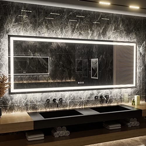 ISKM Large led Bathroom Mirror 96x36 Backlit and Front Vanity Mirror for Wall Anti-Fog, Dimmable, Memory Function Suitable for high-end Hotels, Villas or spas