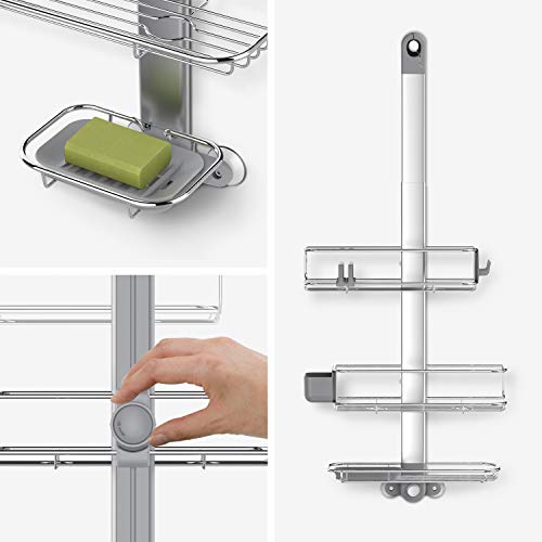 simplehuman Adjustable and Extendable Shower Caddy Large, Stainless Steel and Anodized Aluminum