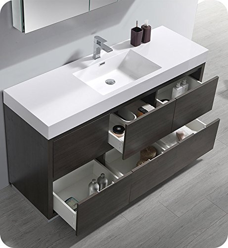 Fresca Valencia 60" Gray Oak Free Standing Single Sink Modern Bathroom Cabinet
