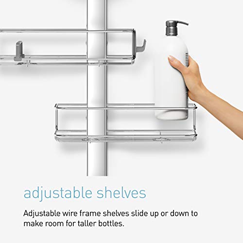 simplehuman Adjustable and Extendable Shower Caddy Large, Stainless Steel and Anodized Aluminum