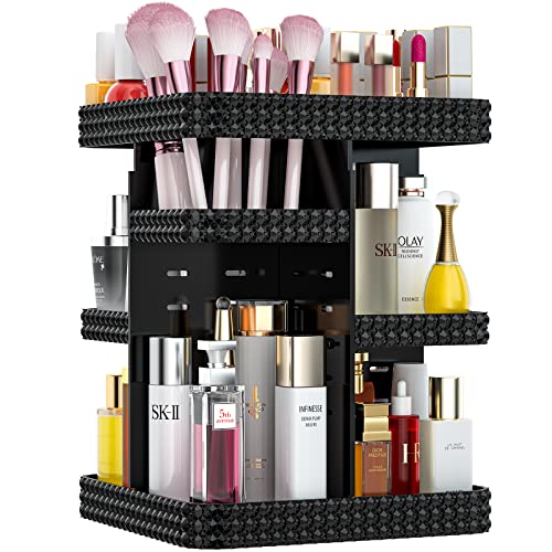 BOCONY Makeup Organizer 360 Rotating, Large Skincare Organizer with 7 Adjust Layers for Perfume Organizers and Storage for Vanity, Acrylic Spinning Makeup Carousel for Dresser (Plus Size-Black)