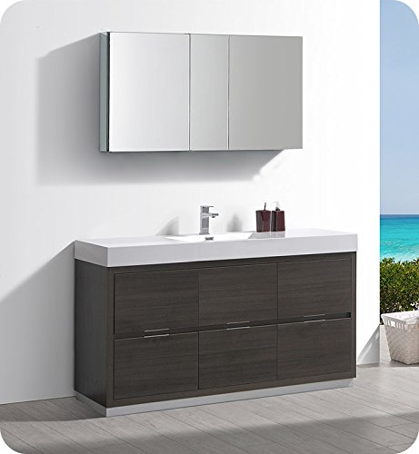 Fresca Valencia 60" Gray Oak Free Standing Single Sink Modern Bathroom Cabinet