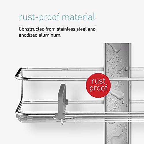 simplehuman Adjustable and Extendable Shower Caddy Large, Stainless Steel and Anodized Aluminum
