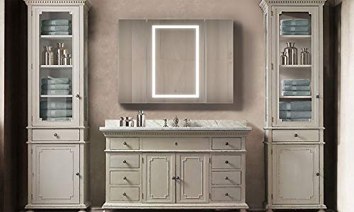 Krugg LED Tri-View Medicine Cabinets with Defogger, Dimmer, 3X Makeup Mirror, Outlet & USB (48 x 36 Left Right Right)