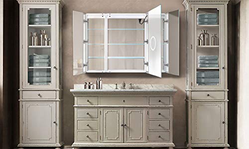 Krugg LED Tri-View Medicine Cabinets with Defogger, Dimmer, 3X Makeup Mirror, Outlet & USB (48 x 36 Left Right Right)