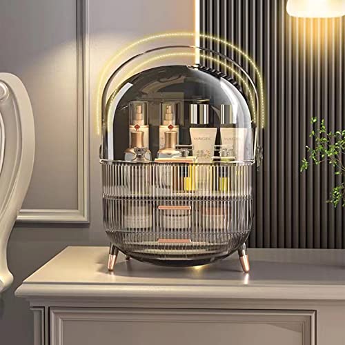 Jausokvy Makeup Organizer for Vanity,Makeup Drawer Organizer Cosmetic Display Case with Makeup Brushes Holder, Bathroom Make up Organizer Friend Gifts for Women (Mysterious Black)