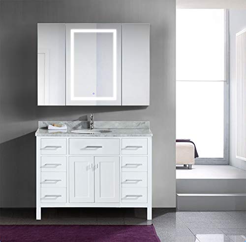 Krugg LED Tri-View Medicine Cabinets with Defogger, Dimmer, 3X Makeup Mirror, Outlet & USB (48 x 36 Left Right Right)