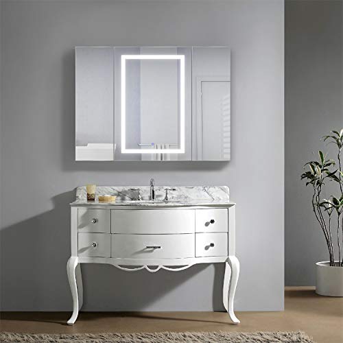 Krugg LED Tri-View Medicine Cabinets with Defogger, Dimmer, 3X Makeup Mirror, Outlet & USB (48 x 36 Left Right Right)