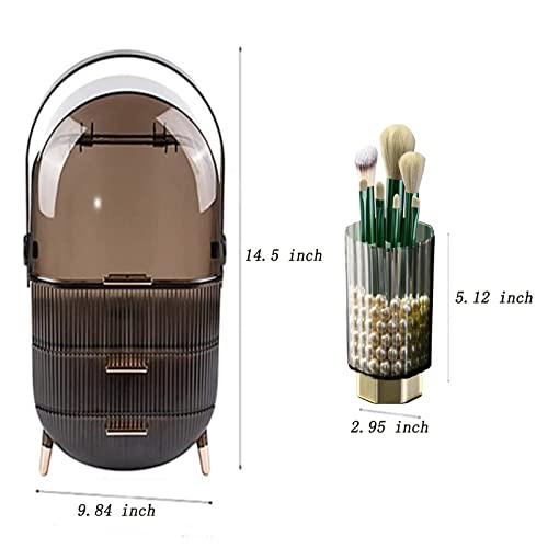 Jausokvy Makeup Organizer for Vanity,Makeup Drawer Organizer Cosmetic Display Case with Makeup Brushes Holder, Bathroom Make up Organizer Friend Gifts for Women (Mysterious Black)