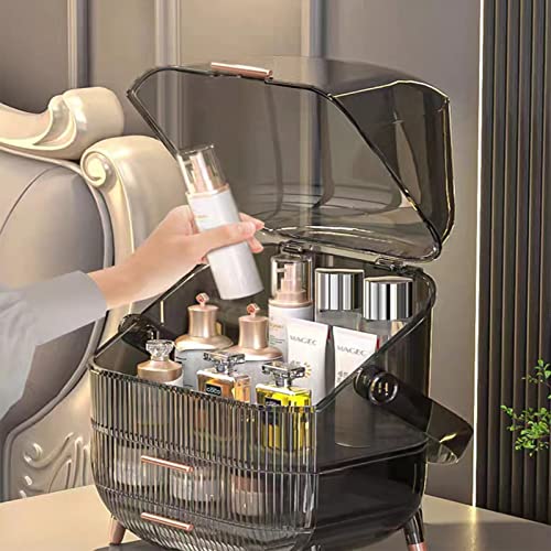 Jausokvy Makeup Organizer for Vanity,Makeup Drawer Organizer Cosmetic Display Case with Makeup Brushes Holder, Bathroom Make up Organizer Friend Gifts for Women (Mysterious Black)