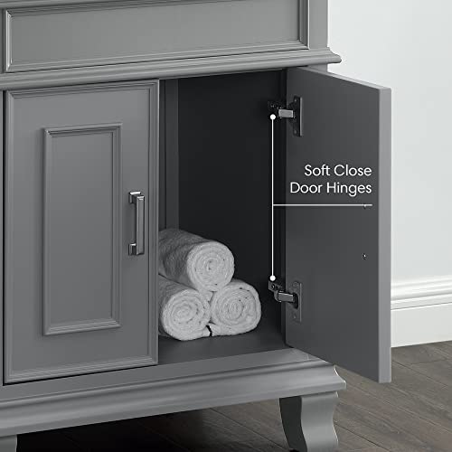 Mission Hills 28" Middleton Vanity | Bathroom Vanity with Sink, Carrara Marble Countertop & Solid Wood Frame | Fully Assembled Bathroom Vanities | Pre-drilled for Faucets with 8” Spacing | Gray