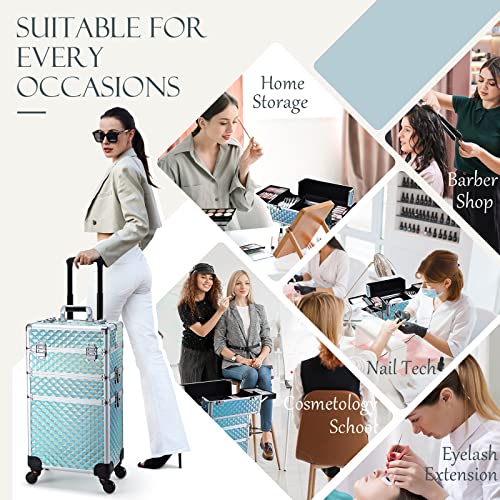 FRENESSA Blue Rolling Makeup and Cosmetology Case