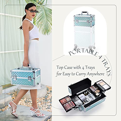 FRENESSA Blue Rolling Makeup and Cosmetology Case