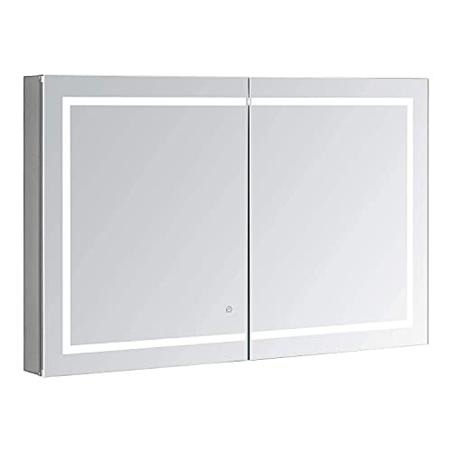 AQUADOM Royale Plus LED Medicine Mirror Cabinet 40in x 36in x 5in Recessed Surface Mounted, Defogger, LED 3X Makeup Mirror, Electrical Outlets, Interior LED Light