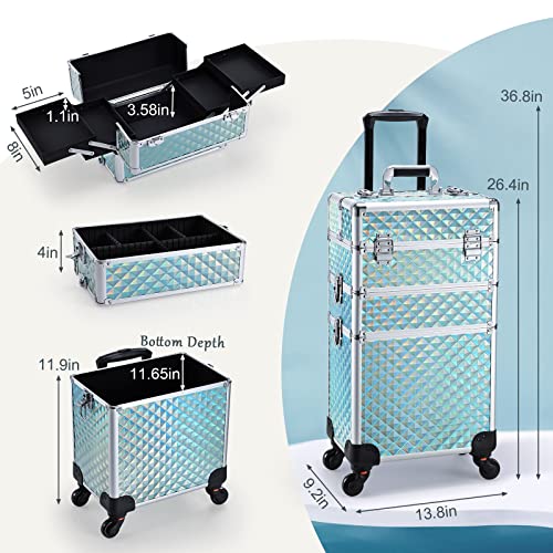 FRENESSA Blue Rolling Makeup and Cosmetology Case