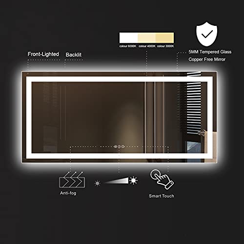 Dimmable LED Bathroom Mirror with Anti-Fog 60x36