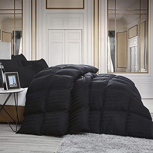 Luxurious Palatial King Size Goose Down Feather Fiber Comforter Duvet Insert, 120 x 98 inches, 100% Egyptian Cotton Cover, 90 oz. Fill Weight, All-Season Black Stripe Comforter