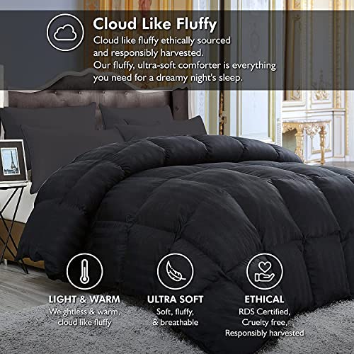 Luxurious Palatial King Size Goose Down Feather Fiber Comforter Duvet Insert, 120 x 98 inches, 100% Egyptian Cotton Cover, 90 oz. Fill Weight, All-Season Black Stripe Comforter