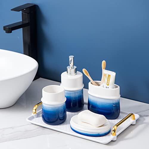 Navy Blue Ceramic Bathroom Accessories Set - 4 Pieces