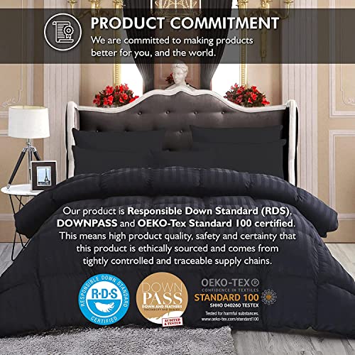 Luxurious Palatial King Size Goose Down Feather Fiber Comforter Duvet Insert, 120 x 98 inches, 100% Egyptian Cotton Cover, 90 oz. Fill Weight, All-Season Black Stripe Comforter