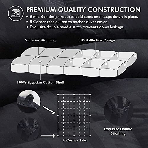 Luxurious Palatial King Size Goose Down Feather Fiber Comforter Duvet Insert, 120 x 98 inches, 100% Egyptian Cotton Cover, 90 oz. Fill Weight, All-Season Black Stripe Comforter