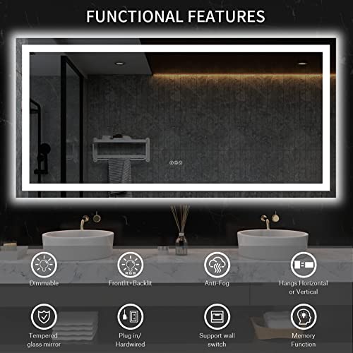 60X36 Dimmable LED Backlit Bathroom Mirror