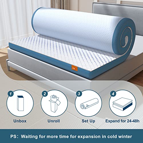Maxzzz Queen Size 4 Inch Firm Memory Foam Mattress Topper, Gel Infused Bed Topper with High Density Extra Firm Foam-Relieve Back Pain, Foam Mattress Pad with Removable Cover