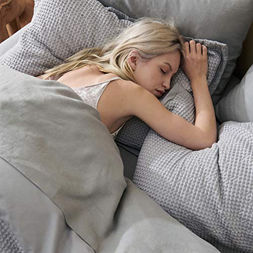 Soft Grey Cotton Waffle Weave Queen Duvet Cover