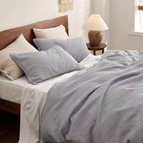 Soft Grey Cotton Waffle Weave Queen Duvet Cover