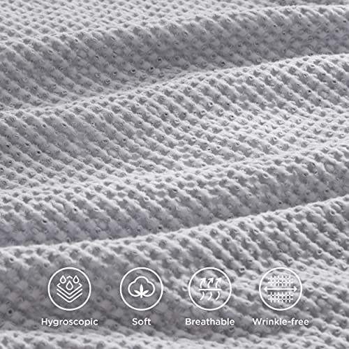 Soft Grey Cotton Waffle Weave Queen Duvet Cover