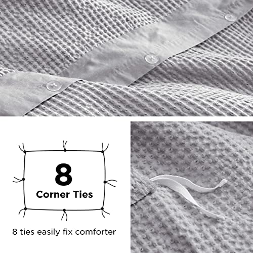 Soft Grey Cotton Waffle Weave Queen Duvet Cover