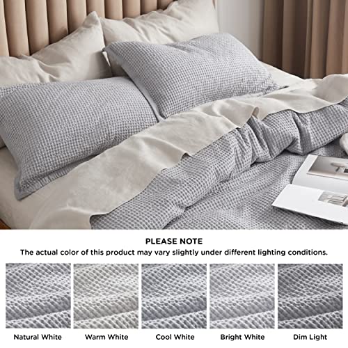Soft Grey Cotton Waffle Weave Queen Duvet Cover