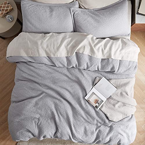 Soft Grey Cotton Waffle Weave Queen Duvet Cover