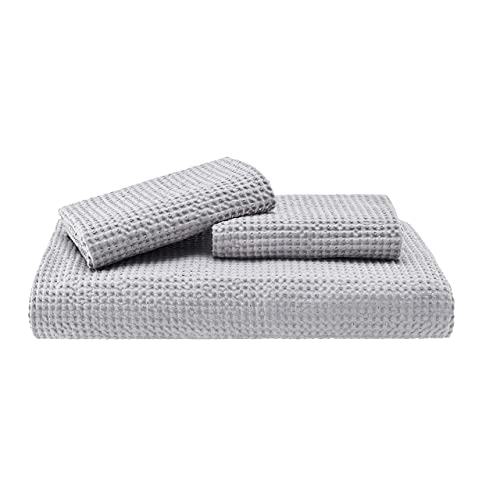 Soft Grey Cotton Waffle Weave Queen Duvet Cover