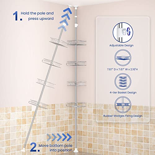 Rustproof Shower Corner Caddy with Tension Pole