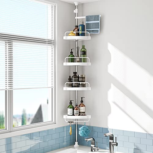 Corner Shower Caddy Tension Pole: Rust Proof 4Tier Shampoo Storage Organizer for Inside Shower - Telescoping Rod Shower Rack for Bathroom and Bathtub - Restroom Floor Standing Bath Rack Holder3