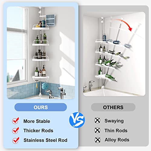 Corner Shower Caddy Tension Pole: Rust Proof 4Tier Shampoo Storage Organizer for Inside Shower - Telescoping Rod Shower Rack for Bathroom and Bathtub - Restroom Floor Standing Bath Rack Holder3