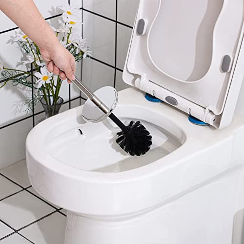 YCOCO Black Bathroom Accessories Set,8 Pcs Plastic Gift Set with Toothbrush Holder,Mouthwash Cup,Soap Dish, Soap Dispenser, Toilet Brush,Trash Can,Cotton Swab jar,Tray
