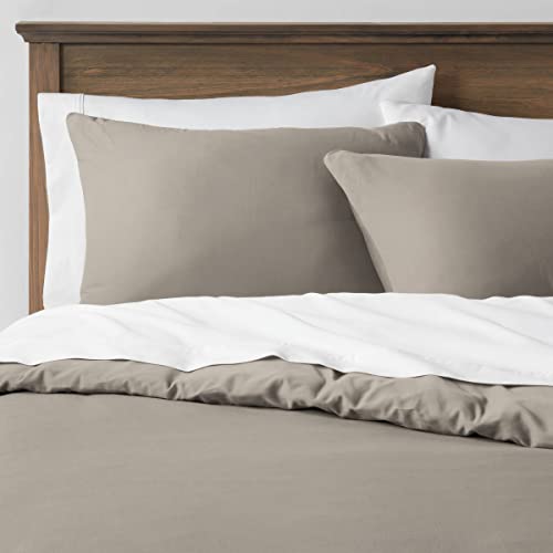 Queen/Full Duvet Cover, 600 Thread Count Sateen 3 Piece Egyptian Cotton Quality Duvet Cover Set, 100% Pure Cotton Comforter Cover, 2 Pillow Shams, Zipper Closure, 7 Corner Ties - (Taupe)