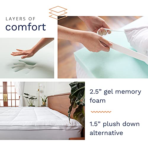 ViscoSoft 4 Inch Pillow Top Memory Foam Mattress Topper Queen - Made in USA - Serene Lux Dual Layer Mattress Pad