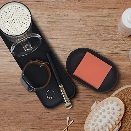 Bathroom Accessory Set - 10 Piece Black Bathroom Accessories Set with Trash Can, Toothbrush Holder and Cup, Soap Dispenser, Soap Dish, Toilet Brush Holder, Vanity Tray, Qtip Holder, Tissue Box Cover