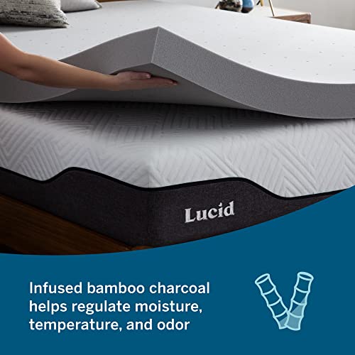 LUCID Topper 4 Inch Bamboo Charcoal Memory Foam Mattress, Queen