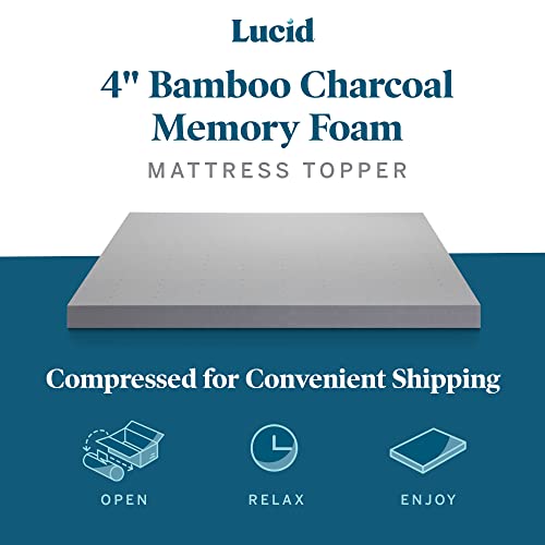 LUCID Topper 4 Inch Bamboo Charcoal Memory Foam Mattress, Queen