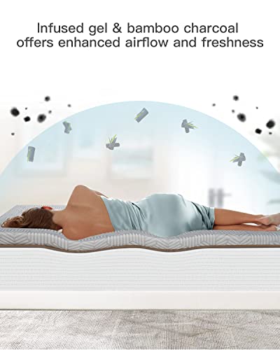 BedStory 4 Inch Memory Foam Mattress Topper Queen, Gel & Bamboo Charcoal Infused Bed Toppers, Foam Mattress Pad with Breathable Removable Cover, High-Density Memory Foam