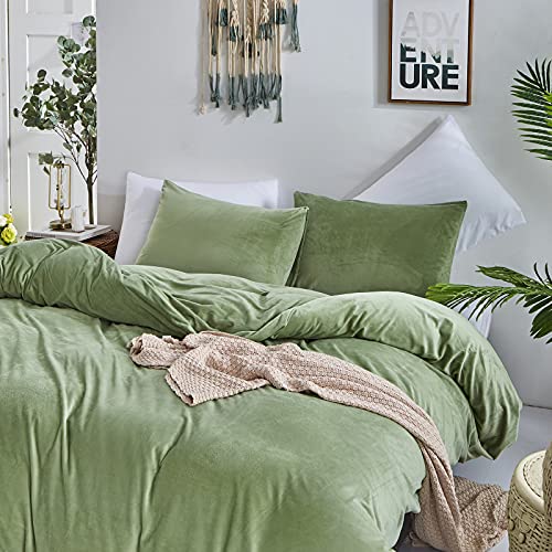 Sage Green Velvet King Duvet Cover Set