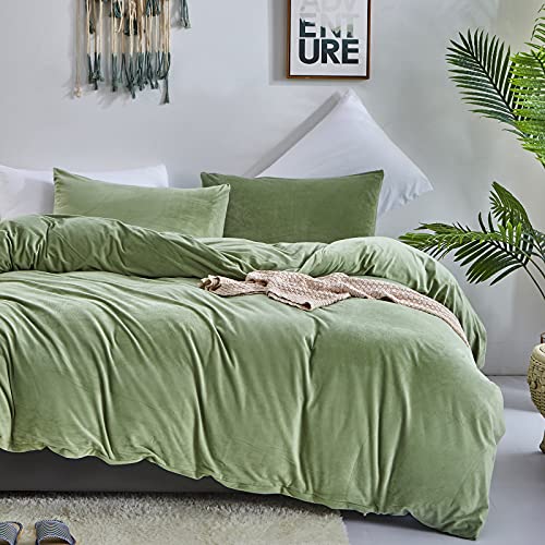 Sage Green Velvet King Duvet Cover Set